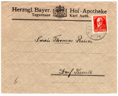 Bayern 1915, 10 Pf. Auf Apotheken Brief V. Tegernsee N. Dorf Kreuth - Cartas & Documentos