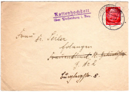 DR 1940, Landpoststempel KATTENHOCHSTATT über Weissenburg Auf Brief M. 12 Pf.  - Lettres & Documents