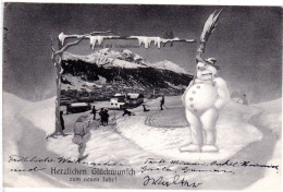 Schweiz, Davos, Glückwunsch Zum Neuen Jahr M. Schneemann, 1906 Gebr. Sw-AK - Sonstige & Ohne Zuordnung
