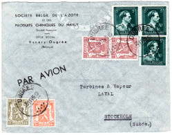 Belgien 1945, 7 Marken Auf Luftpost Brief V. OUGRÉE N. Schweden - Otros & Sin Clasificación