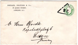 GB, 1/2d Privat Ganzsache Brief M. SE Drucksachen Stempel N. Deutschland - Altri & Non Classificati
