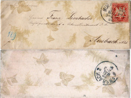 Bayern 1894, 10 Pf. Auf Zierbrief M. Farnen U. Efeu V. München I N. Ansbach. - Storia Postale