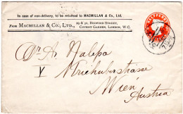 GB 1897, 1/2d Macmillan & Co. Privat Ganzsache Brief V. London N. Österreich - Sonstige & Ohne Zuordnung