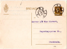 Norwegen 1935, 15 öre Ganzsache V. Skien N. Schweden M. Firmenprägung G. Coward - Covers & Documents