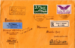 Schweiz 1926, 20 C.+1 Fr. Auf Afrika-Flug Reko Brief Etappe Zürich-Athen  - Brieven En Documenten