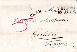 Italien, Sardinien 1847, L2 TORINO U. CS.5R  Auf Porto Brief I.d. Schweiz - Ohne Zuordnung