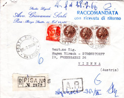 Italien 1966, 4 Marken Auf Reko-AR Brief V. Pisa N. Österreich - Zonder Classificatie