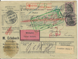 DR 1908, Paar 50 Pf. (91) Auf Firmen Wert Paketkarte Frankfurt-Schweiz. #2955 - Lettres & Documents