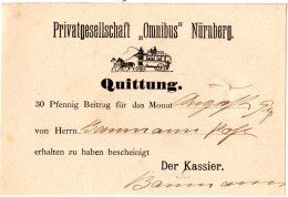Bayern 1894, Privatgesellschaft "Omnibus" Nürnberg, Quittung M. Abb. Postkutsche - Storia Postale
