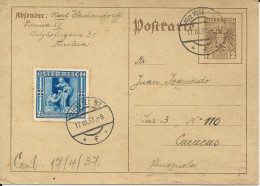 Österreich 1937, 24 Gr. Winterhilfe Auf 12 Gr. Ganzsache V. Wien N. Venezuela. - Briefe U. Dokumente