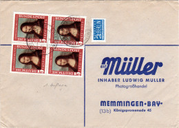 BRD 1952, 4er-Block Mona Lisa 1. Aufl. Auf Brief V. Chieming M. Notopfermarke  - Cartas & Documentos