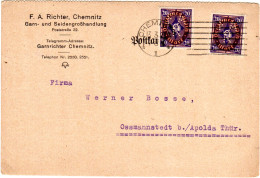 DR 1923, 2x20 Mk. M. Perfin Firmenlochung Auf  Karte V.Chemnitz - Cartas & Documentos