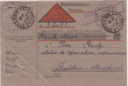 37140# CARTE CONTRE REMBOURSEMENT EN FRANCHISE Obl THIONVILLE MOSELLE 1928 DALSTEIN MENSKIRCH - Lettres & Documents