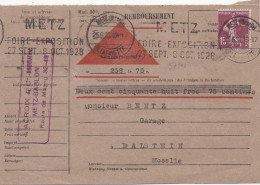 37141# SEMEUSE SEUL CARTE CONTRE REMBOURSEMENT Obl METZ R. LAFAYETTE MOSELLE FOIRE EXPOSITION 1928 DALSTEIN - Cartas & Documentos