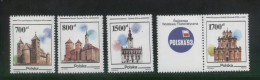 POLAND 1990 HISTORICAL POLISH TOWN ARCHITECTURE SET OF 4 NHM CHURCH CASTLE TOWN HALL POLSKA 93 EXPO - Neufs