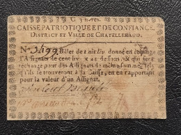 Billet De Confiance De 3 Livres à Dos De Carte à Jouer, Caisse Patriotique De Chatelleraud - Assignats & Mandats Territoriaux