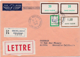 37146# TIMBRES FICITFS LETTRE PAR AVION RECOMMANDEE Obl COURS PRATIQUES CHALONS SUR MARNE 1978 NOUMEA NOUVELLE CALEDONIE - Ficticios