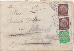 37149# HINDENBURG LETTRE Obl KAISERSLAUTERN LAUTERECKEN BAHNPOST ZUG 1382 1936 AMBULANT Pour EBERSVILLER BOUZONVILLE - Covers & Documents