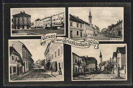 AK Grieskirchen /O.Ö., Kirchenplatz, Rossmarkt, Bahnhofstrasse, Zauneggerstrasse  - Autres & Non Classés