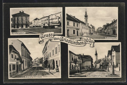 AK Grieskirchen /O.Ö., Kirchenplatz, Rossmarkt, Bahnhofstrasse, Zauneggerstrasse  - Andere & Zonder Classificatie