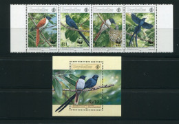 WWF - Seychellen - Block Nr. 38 U. Mi.Nr. 798 / 801 - "Seychellen-Paradiesschnäpper" ** / MNH (aus Dem Jahr 1996) - Nuevos
