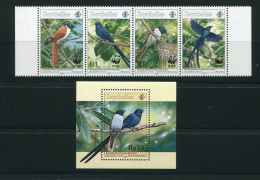 WWF - Seychellen - Block Nr. 38 U. Mi.Nr. 798 / 801 - "Seychellen-Paradiesschnäpper" ** / MNH (aus Dem Jahr 1996) - Ungebraucht