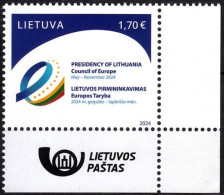 LITHUANIA 2024-04 EUROPA: Presidency In Council Of Europe. Flag. Post Logo CORNER, MNH - Europese Gedachte
