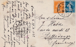 37159# SEMEUSE CARTE POSTALE Obl MUNSTER HAUT RHIN 1922 ALSACE Pour DIFFERDANGE LUXEMBOURG - Brieven En Documenten