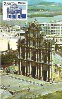 Macau & Maximun Card, View Of São Paulo Church, Macau 1983 (1002) - Eglises Et Cathédrales