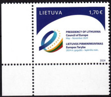 LITHUANIA 2024-04 EUROPA: Presidency In Council Of Europe. Flag. CORNER, MNH - Ideas Europeas