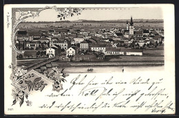 Lithographie Wels, Gesamtansicht Mit Brücke Aus Der Vogelschau  - Other & Unclassified