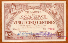 C.D.C. // OCEANIE // ETABLISSEMENT FRANCAIS // Décembre 1919 // Vingt Cinq Centimes // Sans Filigrane - Handelskammer