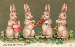 Joyeuses Pâques * CPA Illustrateur Gaufrée Embossed * Lapins Humanisés Musiciens * Rabbit Lapin Musique Instruments - Easter