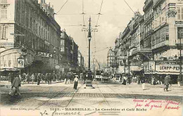 13 - Marseille - La Canebière Et Café Riche - Animée - Tramway - CPA - Voir Scans Recto-Verso - Canebière, Stadtzentrum