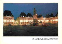 08 - Charleville Mézières - La Place Ducale - La Statue De Charles De Gonzague - Vue De Nuit - Automobiles - Carte Neuve - Charleville