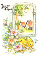 PAQUES - Joyeuses Pâques - Poussins - Fleurs - Maison - Paillettes - Easter