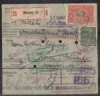 DR Paketkarte Mif Minr.187,194,7x 204 München 14.8.22 Gel. In Schweiz - Lettres & Documents
