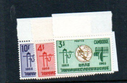CAMBODIA - 1965 ITU CENTENARY SET OF 3  MINT NEVER HINGED - Camboya