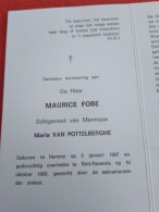 Doodsprentje Maurice Fobe / Hamme 2/1/1907 Sint Pauwels 10/10/1993 ( Maria Van Pottelberghe ) - Religión & Esoterismo