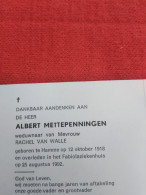 Doodsprentje Albert Mettepenningen / Hamme 12/10/1918 - 25/8/1992 ( Rachel Van Walle ) - Religión & Esoterismo