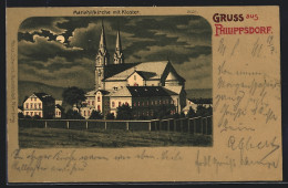 Mondschein-Lithographie Philippsdorf, Mariahilfkirche Mit Kloster  - Tchéquie