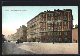 AK Trieste, Via Giosué Carducci, Strassenbahn  - Tram