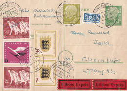 Bund Ganzsache Eilbote Zfr. Minr.177,205,2x 212,2x 215 Darmstadt 9.8.55 Gel. Nach Ebern - Covers & Documents