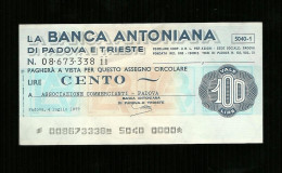Miniassegni - Banca Antoniana Da Lire 100 - [10] Cheques En Mini-cheques