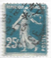 FRANCE N° 140 25C BLEU TYPE SEMEUSE CAMEE ANNEAU LUNE SOUS LES CHEVEUX OBL - Gebruikt