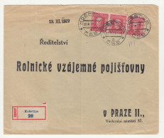 Reditelstvi Rolnické Vzájemné Pojištovny V Praze Company Reply Cover Posted Registered Košetice 1927  B240510 - Lettres & Documents
