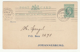 Liederkranz Club, Ltd, Johannesburg Company Preprinted Postal Stationery Postcard Posted 1909 B240510 - Transvaal (1870-1909)