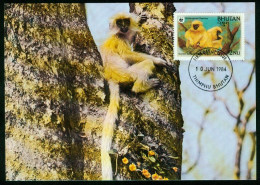 Mk Bhutan Maximum Card 1984 MiNr 842 | Endangered Species. Golden Langur. WWF #max-0093 - Bhután