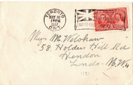 CANADA YT N°196 SEUL SUR LETTRE OBLITERE EMA DRAPEAU COMMEMORATION DU COURONNEMENT - Storia Postale