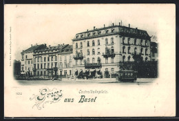 AK Basel, Centralbahnplatz, Hotel Euler Und Jura Hotel Mit Passierender Strassenbahn  - Basilea